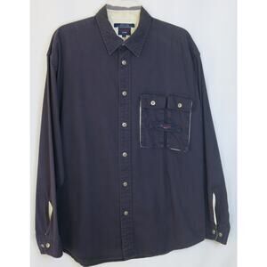 VINTAGE TOMMY HILFIGER Corduroy Shirt Size L Men's Long Sleeve Blue Y2K Pockets